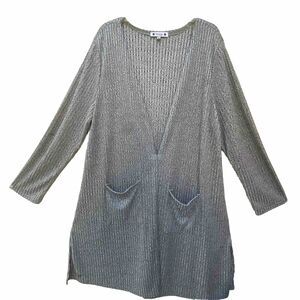 WildeWomencardigan 3X Grey Color Front Pocket Long Sleeves Boho Front Duster EUC